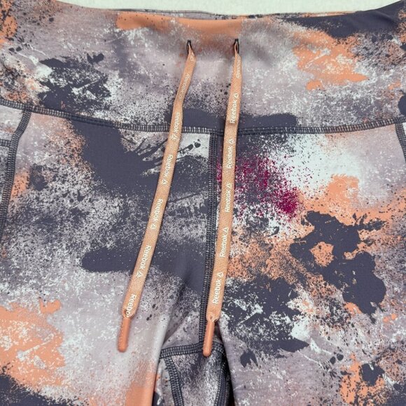 Reebok Capri Leggings Pockets Drawstring Splatter Print Mulled Grape Womens L - Picture 3 of 11